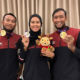 Gilang (emas), Sari Hartati (perak), dan Ade Candra (emas) para peraih medali voli sea games. (via Humas UNY)