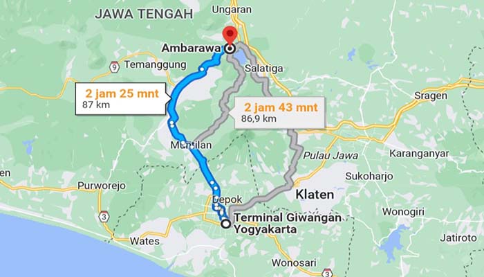 Jogja Ambarawa berapa jam? (capture google maps)